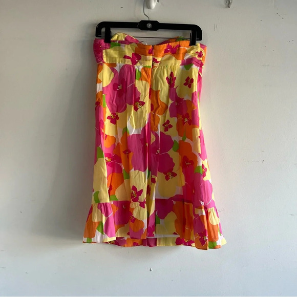 Lilly Pulitzer Hotty Pink Silk Floral Punch Ruffle Strapless Dress 22137 - Picture 5 of 6